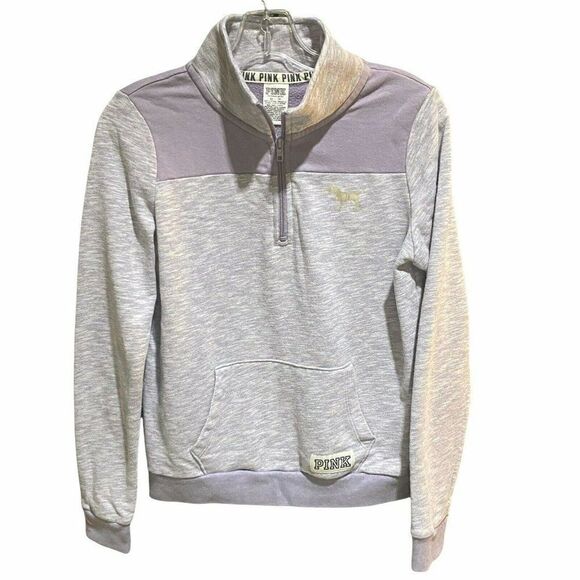 PINK Womens Sweatshirt Light Purple 1/4 Zip Mock Neck Love Pink XS - Picture 1 of 5